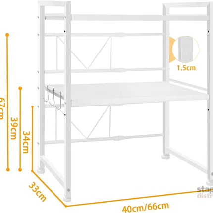 CARLA HOME 3-Tier Microwave Oven Rack with Adjustable Metal Kitchen Shelf Stand for Countertop Storage and 6 Hooks for Utensils-2050057511133908999