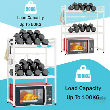 CARLA HOME 3-Tier Microwave Oven Rack with Adjustable Metal Kitchen Shelf Stand for Countertop Storage and 6 Hooks for Utensils-2050057511133908998