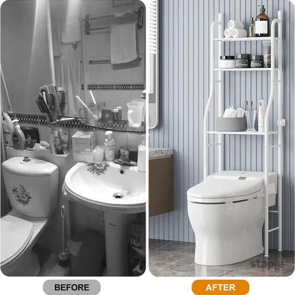 CARLA HOME 3-Tier Over The Toilet Storage Rack with Hooks & Paper Holder for Bathroom & Laundry Room-2042061538721927170