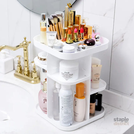 CARLA HOME 360 Rotating Large Capacity Makeup Organizer for Bedroom and Bathroom (White)-2042061560666525697