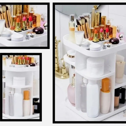 CARLA HOME 360 Rotating Large Capacity Makeup Organizer for Bedroom and Bathroom (White)-2042061560666525699