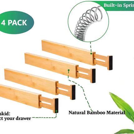 CARLA HOME  4 Pack Bamboo Adjustable Kitchen Drawer Dividers (Large, 44-55 cm)-2042061556983926787