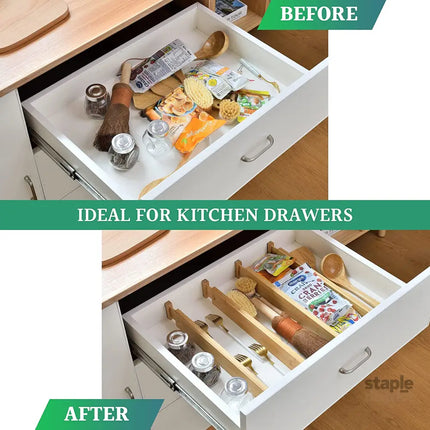 CARLA HOME  4 Pack Bamboo Adjustable Kitchen Drawer Dividers (Large, 44-55 cm)-2042061556983926786