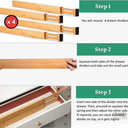 CARLA HOME  4 Pack Bamboo Adjustable Kitchen Drawer Dividers (Large, 44-55 cm)-2042061556983926791
