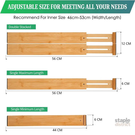 CARLA HOME  4 Pack Bamboo Adjustable Kitchen Drawer Dividers (Large, 44-55 cm)-2042061556983926790