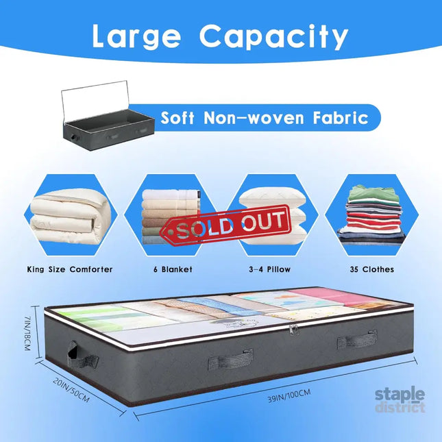 CARLA HOME 4 Pack Underbed Storage Bins with 90L Large Capacity Storage Containers for Comforters, Linen, Pillows, Toys, Towels, Blankets-2050057505190580225