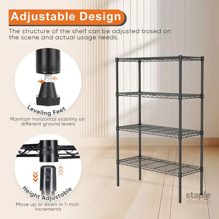 CARLA HOME 4-Tier Adjustable Metal Storage Shelves Wire Rack Organizer for Kitchen, Pantry, Bathroom or Laundry Room (60cm W x 40cm D x 140 cm H)-2042061546527526916