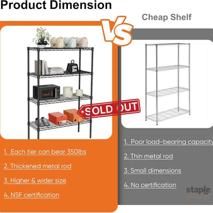 CARLA HOME 4-Tier Adjustable Metal Storage Shelves Wire Rack Organizer for Kitchen, Pantry, Bathroom or Laundry Room (60cm W x 40cm D x 140 cm H)-2042061546527526915