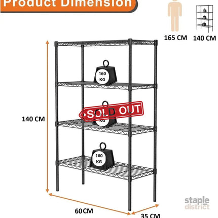 CARLA HOME 4-Tier Adjustable Metal Storage Shelves Wire Rack Organizer for Kitchen, Pantry, Bathroom or Laundry Room (60cm W x 40cm D x 140 cm H)-2042061546527526921
