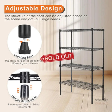 CARLA HOME 4-Tier Adjustable Metal Storage Shelves Wire Rack Organizer for Kitchen, Pantry, Bathroom or Laundry Room (60cm W x 40cm D x 140 cm H)-2042061546527526916