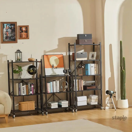 CARLA HOME 4-Tier Foldable Storage Shelf with Wheels for Kitchen, Garage, Pantry or Basement (Black)-2042061535421009928