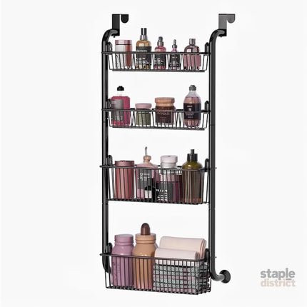 CARLA HOME 4-Tier Over the Door Organizer Heavy-Duty Metal Pantry Rack with Hanging Baskets for Home Kitchen Storage & Bathroom Door Organization-2050057511297486856