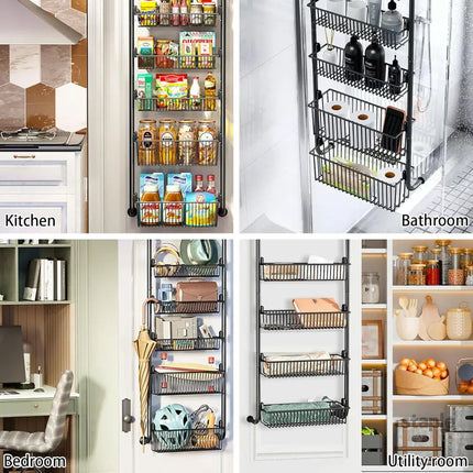 CARLA HOME 4-Tier Over the Door Organizer Heavy-Duty Metal Pantry Rack with Hanging Baskets for Home Kitchen Storage & Bathroom Door Organization-2050057511297486854
