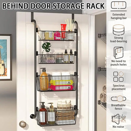 CARLA HOME 4-Tier Over the Door Organizer Heavy-Duty Metal Pantry Rack with Hanging Baskets for Home Kitchen Storage & Bathroom Door Organization-2050057511297486849