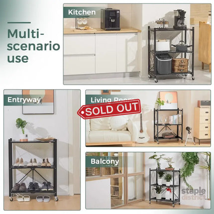 CARLA HOME 5-Tier Foldable Storage Shelf with Wheels for Kitchen, Garage, Pantry or Basement (Black)-2042061535018356737