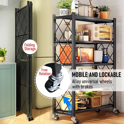 CARLA HOME 5-Tier Foldable Storage Shelf with Wheels for Kitchen, Garage, Pantry or Basement (Black)-2042061535018356741
