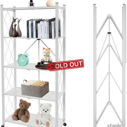 CARLA HOME 5-Tier Foldable Storage Shelf with Wheels for Kitchen, Garage, Pantry or Basement (White)-2042061535228071945