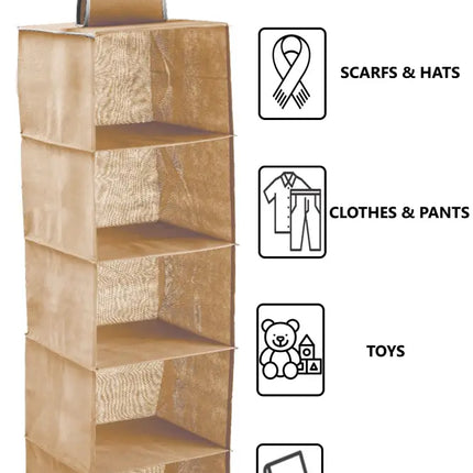 CARLA HOME  5 Tier Shelf Hanging Closet Organizer and Storage for Clothes (Beige)-2042061555507531777