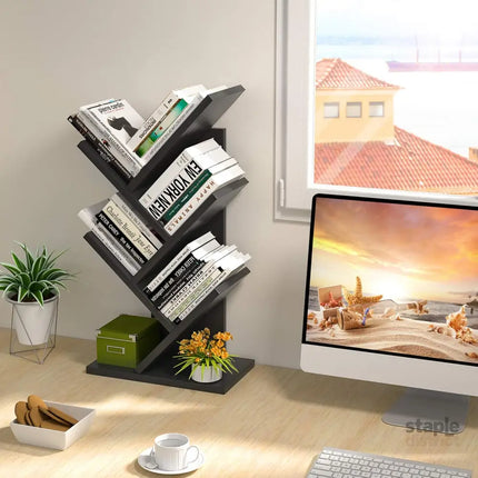 CARLA HOME 5-Tier Tree Bookshelf Storage Rack for Home Office or Bedroom (Black)-2042061543272747011