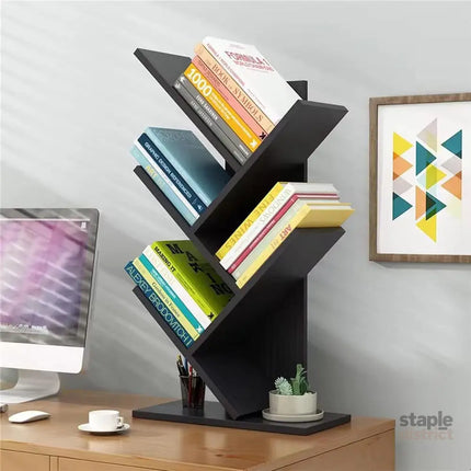 CARLA HOME 5-Tier Tree Bookshelf Storage Rack for Home Office or Bedroom (Black)-2042061543272747008