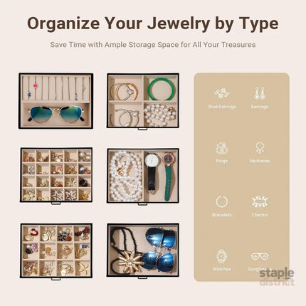 CARLA HOME 6-Layer Large Jewelry Box for Women with Drawers, Mirror, Lock, Necklace Hooks & Side Compartments for Rings, Earrings, Bracelets, Gifts (Black)-2042061565758410755