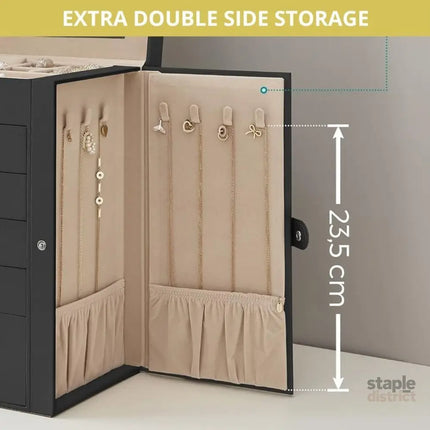 CARLA HOME 6-Layer Large Jewelry Box for Women with Drawers, Mirror, Lock, Necklace Hooks & Side Compartments for Rings, Earrings, Bracelets, Gifts (Black)-2042061565758410759