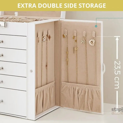 CARLA HOME 6-Layer Large Jewelry Box for Women with Drawers, Mirror, Lock, Necklace Hooks & Side Compartments for Rings, Earrings, Bracelets, Gifts (White)-2042061565959737351