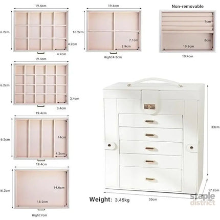 CARLA HOME 6-Layer Large Jewelry Box for Women with Drawers, Mirror, Lock, Necklace Hooks & Side Compartments for Rings, Earrings, Bracelets, Gifts (White)-2042061565959737346