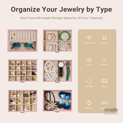 CARLA HOME 6-Layer Large Jewelry Box for Women with Drawers, Mirror, Lock, Necklace Hooks & Side Compartments for Rings, Earrings, Bracelets, Gifts (Pink)-2042061566165258243