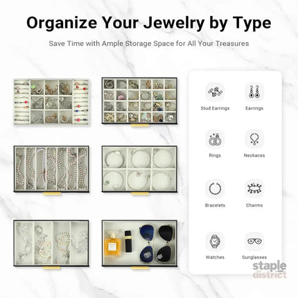 CARLA HOME  6-Layer Large Jewelry Organizer Box for Women with Mirror, Drawers, Hooks & Dividers for Rings, Necklaces, Bracelets, Ideal Gift for Women (Black)-2042061563237634053