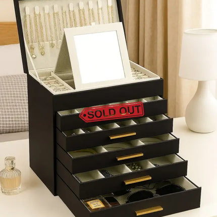 CARLA HOME 6-Layer Large Jewelry Organizer Box for Women with Mirror Drawers Hooks & Dividers for Rings Necklaces