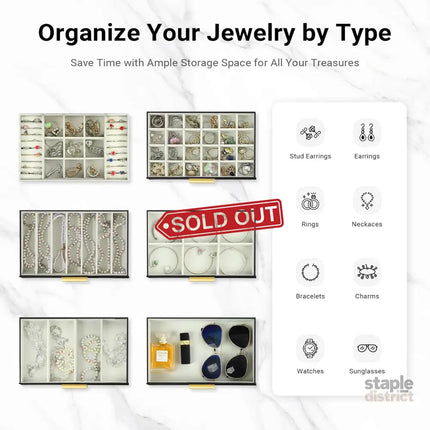CARLA HOME 6-Layer Large Jewelry Organizer Box for Women with Mirror Drawers Hooks & Dividers for Rings Necklaces