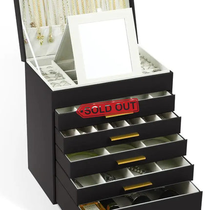 CARLA HOME 6-Layer Large Jewelry Organizer Box for Women with Mirror Drawers Hooks & Dividers for Rings Necklaces