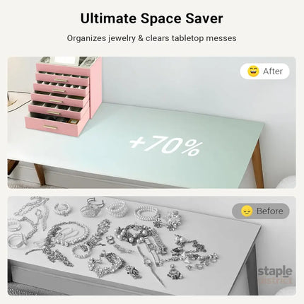 CARLA HOME  6-Layer Large Jewelry Organizer Box for Women with Mirror, Drawers, Hooks & Dividers for Rings, Necklaces, Bracelets, Ideal Gift for Women (Pink)-2042061563652870148