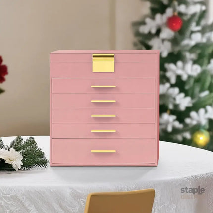 CARLA HOME  6-Layer Large Jewelry Organizer Box for Women with Mirror, Drawers, Hooks & Dividers for Rings, Necklaces, Bracelets, Ideal Gift for Women (Pink)-2042061563652870150