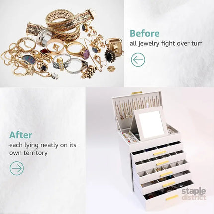 CARLA HOME  6-Layer Large Jewelry Organizer Box for Women with Mirror, Drawers, Hooks & Dividers for Rings, Necklaces, Bracelets, Ideal Gift for Women (White)-2042061563438960646
