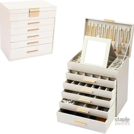 CARLA HOME 6-Layer Large Jewelry Organizer Box for Women with Mirror Drawers Hooks & Dividers for Rings Necklaces