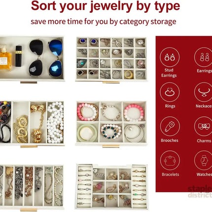 CARLA HOME 6-Layer Large Jewelry Organizer Box for Women with Mirror Drawers Hooks & Dividers for Rings Necklaces