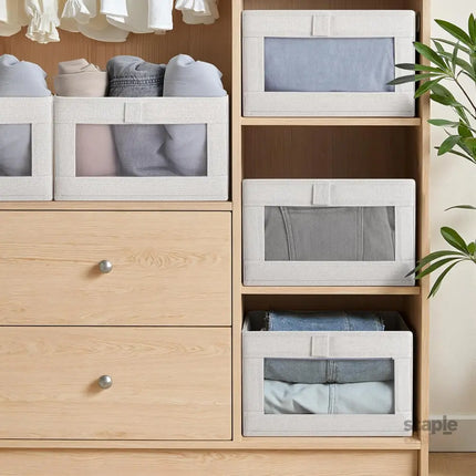 CARLA HOME 6 Pack Closet Storage Bins with Clear Window for Shelves, Clothes, Toys, Wardrobe & Bedroom Organization-2050057505802948609