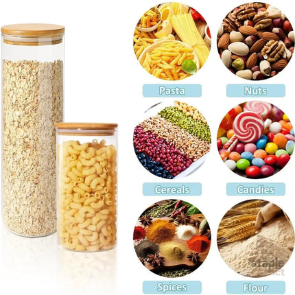 CARLA HOME 6 Pack Glass Storage Jars with Bamboo Lids for Kitchen Pantry, Pasta, Snacks, Cookies, Candy & More-2042061551824932871