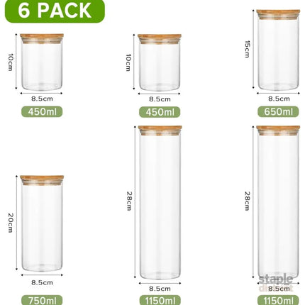 CARLA HOME 6 Pack Glass Storage Jars with Bamboo Lids for Kitchen Pantry, Pasta, Snacks, Cookies, Candy & More-2042061551824932865