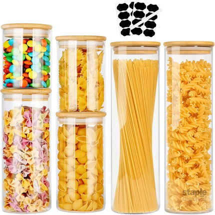 CARLA HOME 6 Pack Glass Storage Jars with Bamboo Lids for Kitchen Pantry, Pasta, Snacks, Cookies, Candy & More-2042061551824932864
