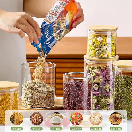 CARLA HOME 6 Pack Glass Storage Jars with Bamboo Lids for Kitchen Pantry, Pasta, Snacks, Cookies, Candy & More-2042061551824932868