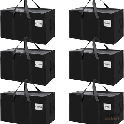 CARLA HOME 6-Pack Large Moving Storage Bags with Zippers & Handles with 95 Liters Capacity for Space Saving, Travel, Camping & Organization (Black)-2050057505488375808