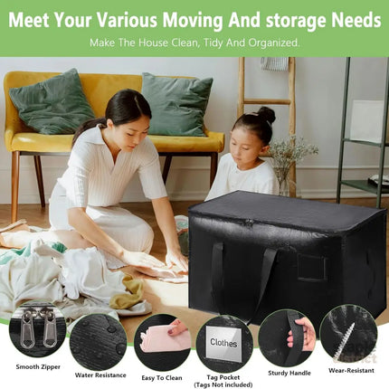 CARLA HOME 6-Pack Large Moving Storage Bags with Zippers & Handles with 95 Liters Capacity for Space Saving, Travel, Camping & Organization (Black)-2050057505488375812