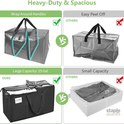 CARLA HOME 6-Pack Large Moving Storage Bags with Zippers & Handles with 95 Liters Capacity for Space Saving, Travel, Camping & Organization (Black)-2050057505488375810
