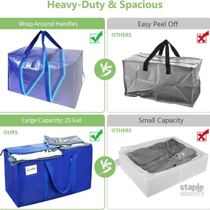 CARLA HOME 6-Pack Large Moving Storage Bags with Zippers & Handles with 95 Liters Capacity for Space Saving, Travel, Camping & Organization (Blue)-2050057505341575171