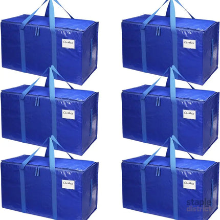 CARLA HOME 6-Pack Large Moving Storage Bags with Zippers & Handles with 95 Liters Capacity for Space Saving, Travel, Camping & Organization (Blue)-2050057505341575168