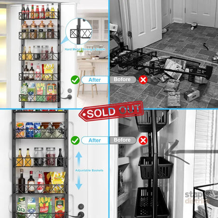 CARLA HOME 6 Tier Adjustable Baskets Over Door Pantry Organiser for Home Kitchen-2042061564110049283