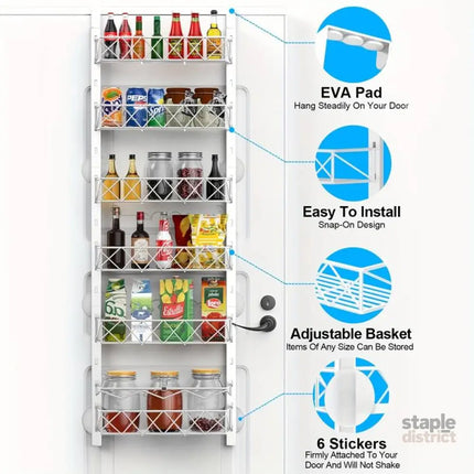 CARLA HOME 6 Tier Adjustable Baskets Over Door Pantry Organiser for Home Kitchen-2042061564298792962
